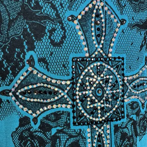 Vocal Shark Bite Asymmetric Tunic Tank Crystal Tribal Cross Roses Grunge Y2K