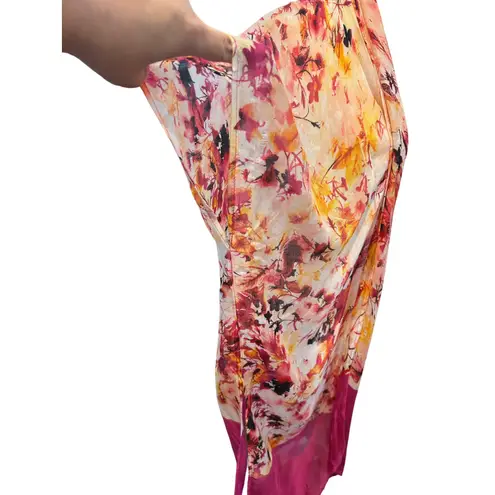 Floral Print Kimono Open Front Pink Trim‎ Duster Cardigan Bohemian Size undefined