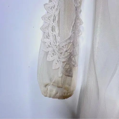 Vtge Boho Love University Cream Sheer long Cardigan long sleeve Fairy Peasant M Size M