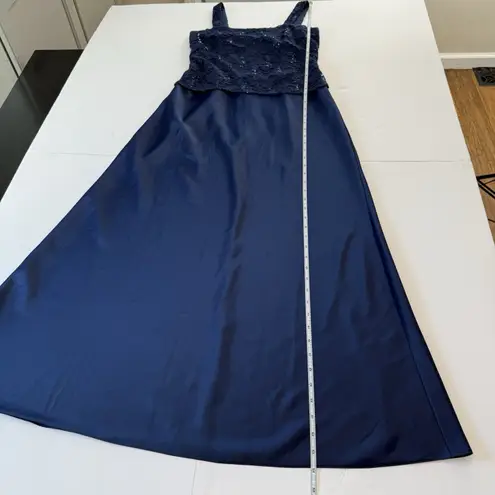 Alex Evenings Navy Blue Lace Glitter Two Piece Jacket Sleeveless Satin Dress 6