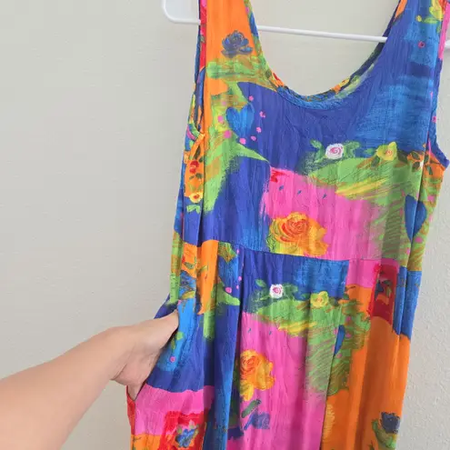 Jams World Vintage 90s Maxi Sun Dress Classic Rave Mom Neon Hippie Boho Grunge