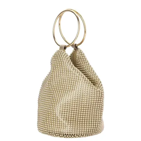 olga berg Bianca Ball Mesh Handle Bag in Gold One Size Womens Clutch evening
