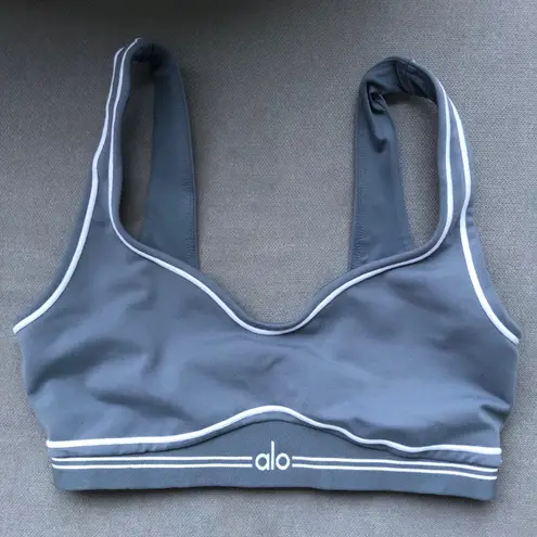 Alo Yoga Airbrush Heart Throb Bra Steel Grey XS