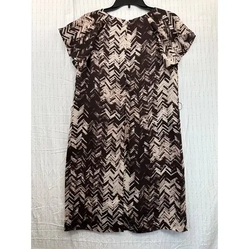 Gap  Size 10 Brown/Beige Chevron Print Ruffle Cap Sleeve Zip Dress Lined NWT