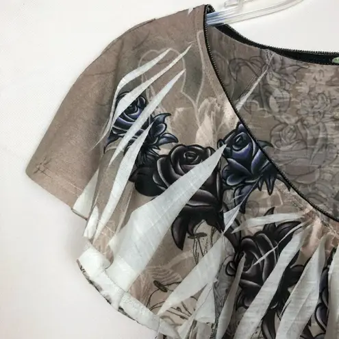 Floral Whimsical Womens Top Small Ethereal Fairygoth Mystical Boho Art to Wear Brown