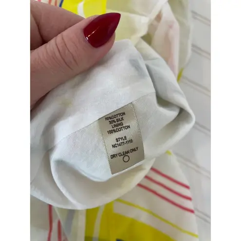 Presley Skye Sloane Belted Silk Blend Stripe Dress Mini Yellow White Pink Size L Size L