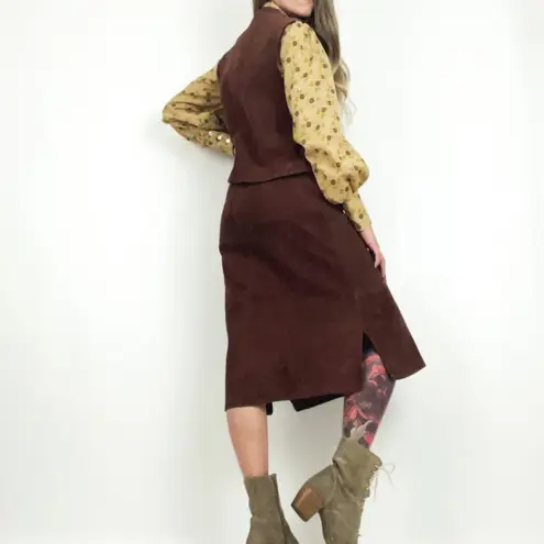 Vintage Western Suede Vest + Skirt Set in Brown | Size M Size M