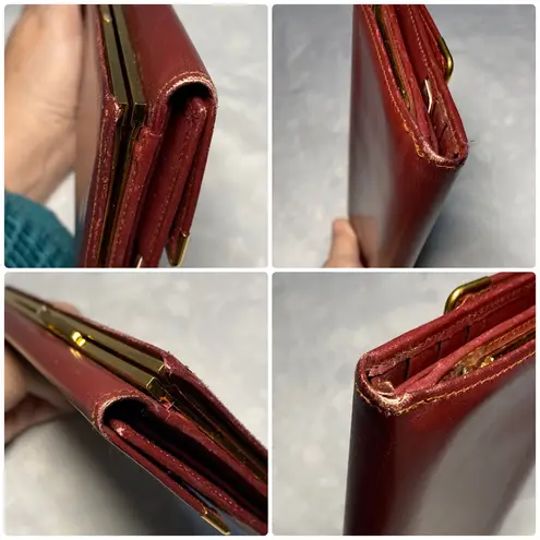 Cartier Burgundy Bordeaux Long Leather Kisslock Continental Wallet | Vintage