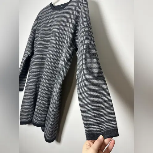 Jean Muir Vintage Wool Sweater Dress 1980s Stripes Cozy Warm Black Size M