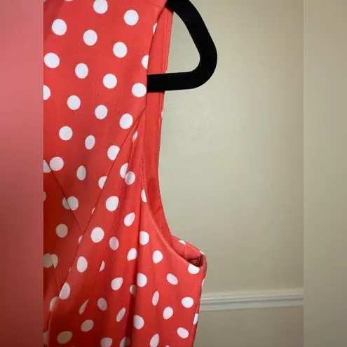 Signature Darby Women’s Coral White Polka Dot Sleeveless Swing Dress Retro Chic Size 14