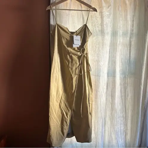 Nanushka Anubi Vegan Leather Sleeveless Wrap Midi Dress Margarine NWT Size S Yellow