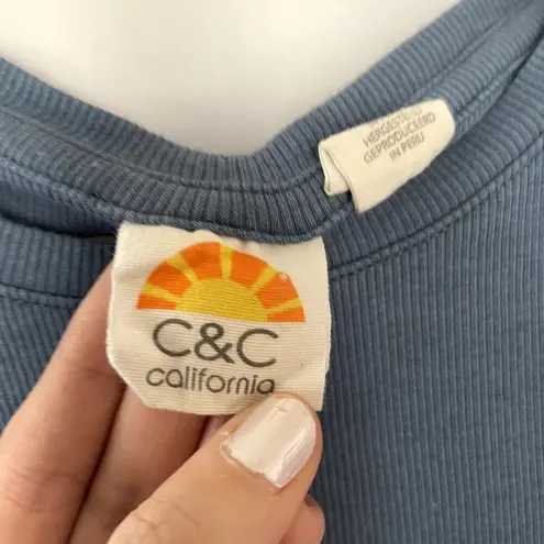 C&C California short sleeved blue ribbed shirt summer top cotton modal size S