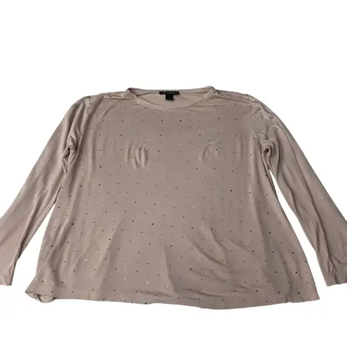 St. John Women's Jersey Knit Rhinestone Embellished Long Sleeve Shirt Pink Sz S