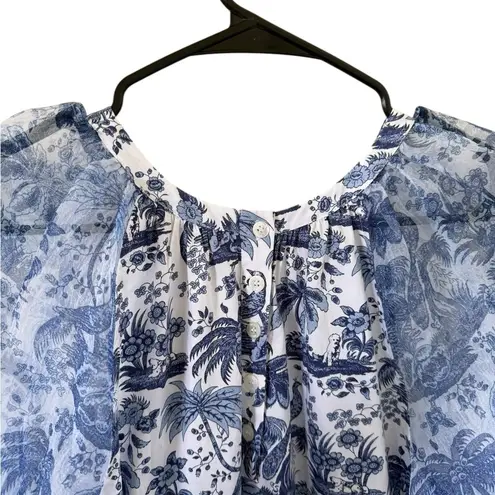 STAUD Garden Balloon Sleeve Shift Dress In China Blue Toile