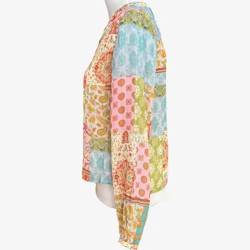 Maison d‘Amélie Pastel Flowy Peasant Top Floral Patchwork Boho Chic Hippie XS Green