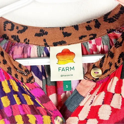 Farm Rio Long Sleeves Mixed Abstract Patches Button Front Mini Dress Size Small