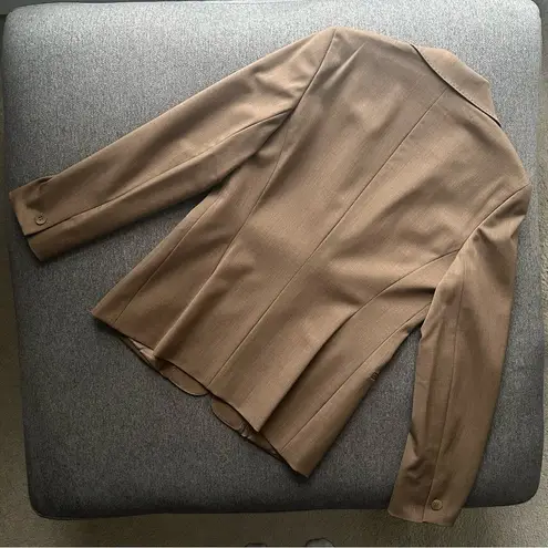 Lafayette 148 New York Wool Jacket & Pant Beige Suit Set Tan Size 8