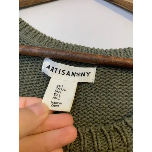 Artisan NY Green Sweater Tank Womens Sz L Fringe Hem Boho Lagenlook