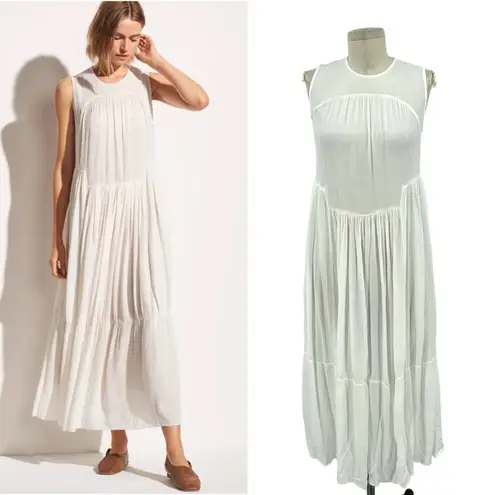 Vince  Shirred Sleeveless Tiered Midi Long Dress in Off White Size XS