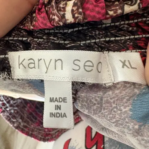 Karyn Seo Silk Blend Paisley Boho Flowy Wide Leg Pants Size XL Red