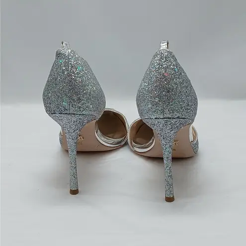 Badgley Mischka Glitter Stiletto Heel Pump Women 6.5 Silver D'Orsay Pointed Toe