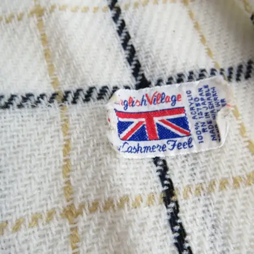 90s Vintage English Village White Plaid Scarf Preppy Retro Cozycore Black