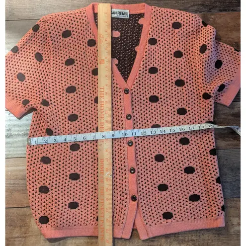 Vintage San Remo M Peach Brown Polka Dot Short Sleeve Cardigan Red Size M