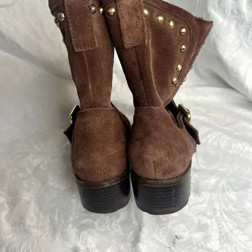 INC ‎ Brown Suede Gold Studded Boots with Buckle Size 9M