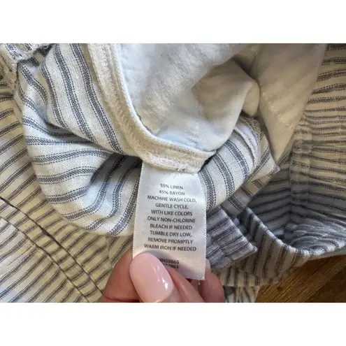 Caslon Linen Blend Pants Women's L Blue White Striped Linen