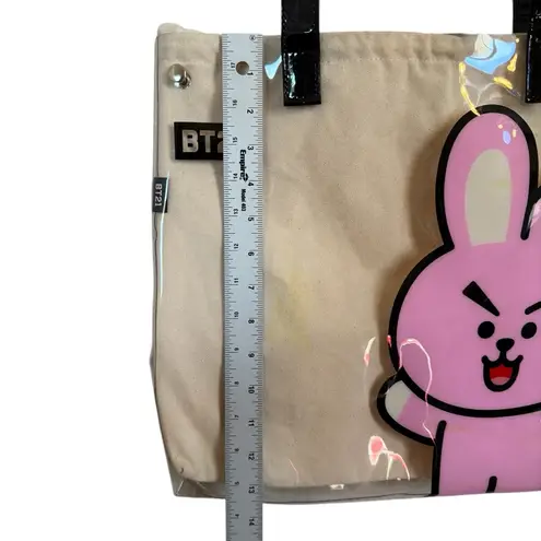 BT21 Cooky Canvas Tote Bag with Clear Overlay – Official Line Friends Pink