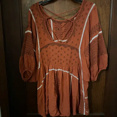 Free People  Wild One Embroidered Top in Terracotta Size S