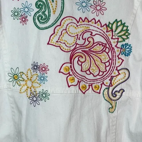 Sharon Young White Embroidered Lightweight Jacket Size Medium White