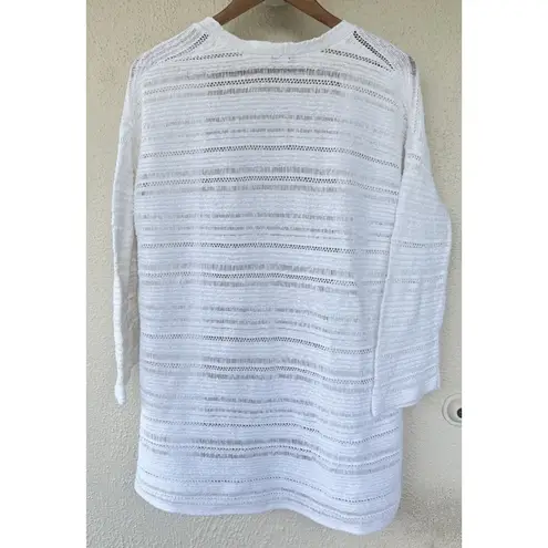 Kinross White Open Knit 100% Cotton Cardigan M Resort Coastal Lightweight Layer Size M