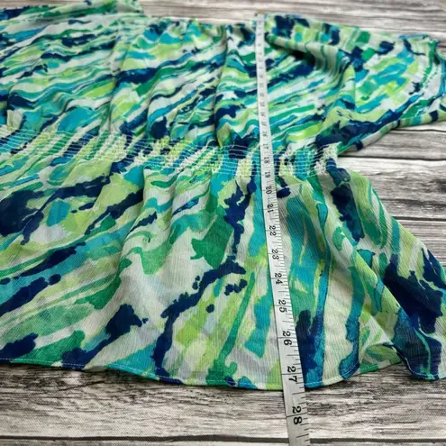 Willi Smith Women's Lightweight Sheet Blouse XL Extra Large Green Blue White Top