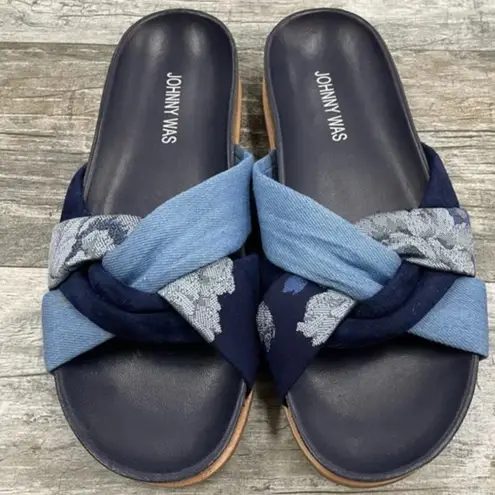 Johnny Was Jacquard Twist Wrap Blue Multi Slide Sandal sz 7