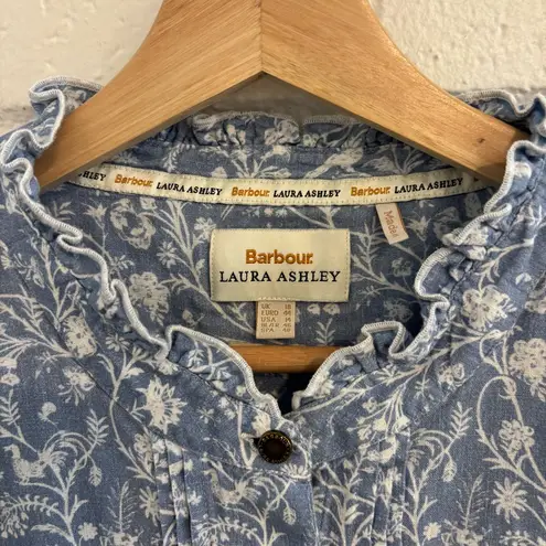 Barbour  x Laura Ashley floral button up shirt in blue and white