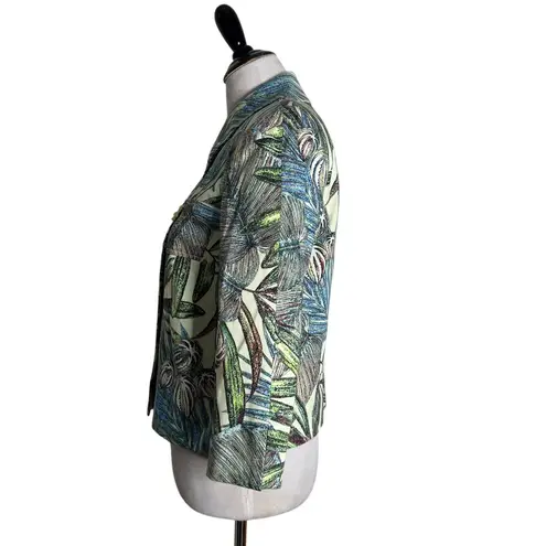 Harvé Benard Harve Benard Tropical Print Blazer Jacket Size 6 Button Maximalist Green