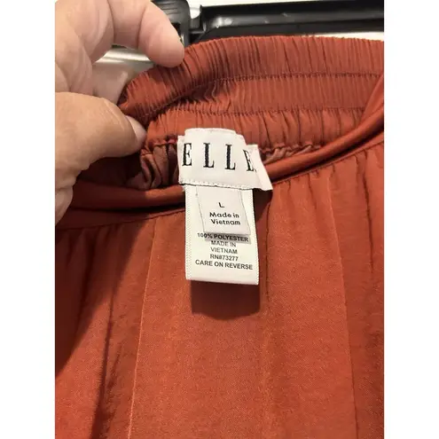 Elle Satin Feel High Low Ruffle Maxi Skirt Elastic Waist Rust Boho Size Large