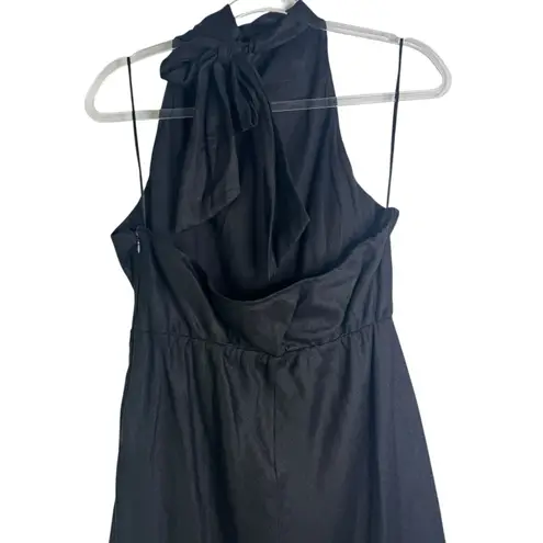 Dissh Vera Maxi Dress 100% Linen Halter High Neck Tie Minimalist Open Back US 12 Black