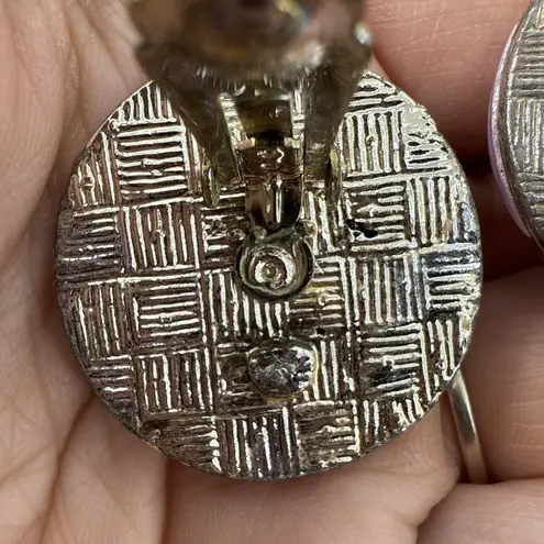 J Brand Vintage Pink Moonglow Thermostat Basket Weave Clip-on 1" Earrings