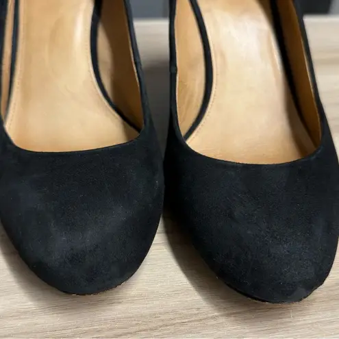 Coach Classic Black Suede Wedge Round Tow Leather Bottom Pumps