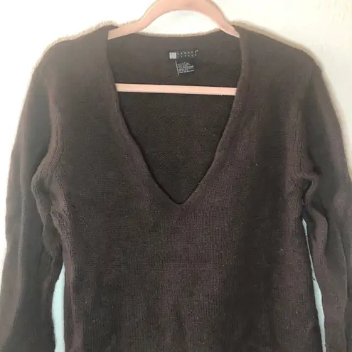 carole little Sweater Brown V Neck Wool Blend Sweater Sz L GUC