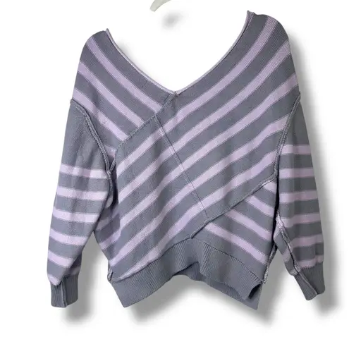 Free People We The Free Gray Purple Crossroads  Pullover Off-the-Shoulder Sweater