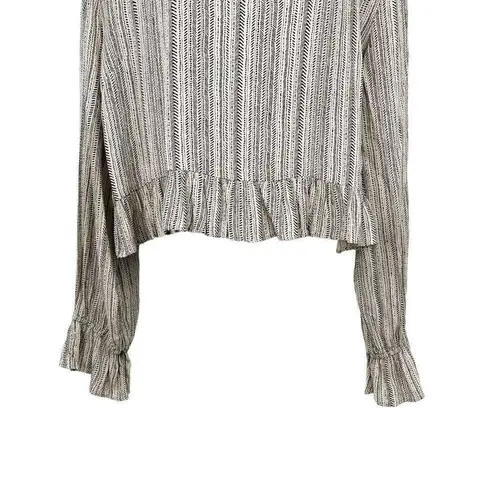 Glam Striped Print Ruffle High Neck Balloon Long Sleeve Open Back Blouse Top