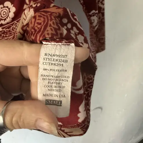 m. m. m. Blouse Y2k Small Floral Stretch Ruched Made USA Top Shirt Going Out Red