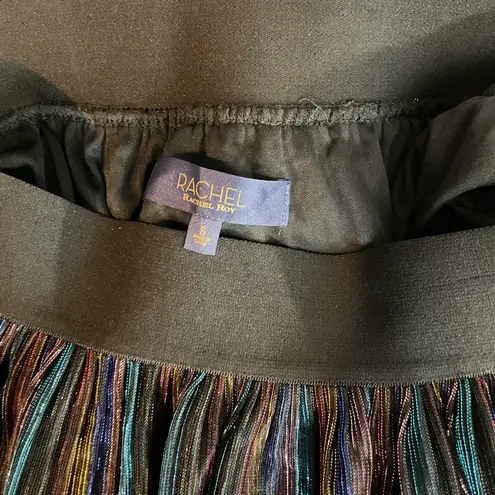 Rachel Rachel Roy Metallic Striped Rainbow Skirt Pleated Lined Stretch Waistband Purple