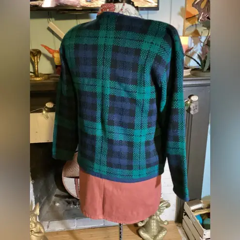 kim rogers Vintage Plaid Navy Green Black 90’s Dark Academia Pockets Gold Buttons Cardigan