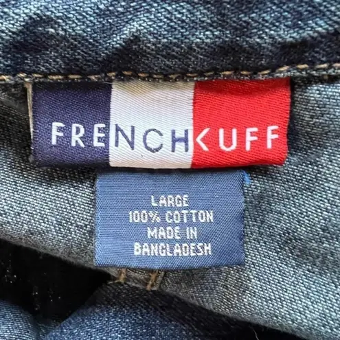 French Kuff Vintage Notched Lapel Button Front Blue Denim Jean Jacket Size Large