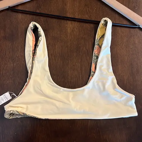 San Lorenzo Printed Pull On Swim Top Bikini Top Reversible Large Blue