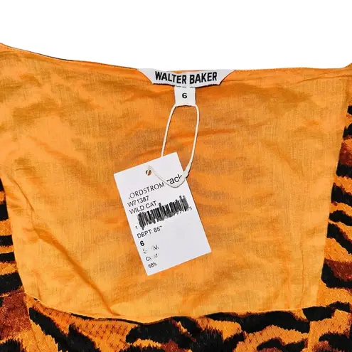 Walter Baker NEW Yosline Animal Print Square Neck Puff Sleeve Midi Dress 6